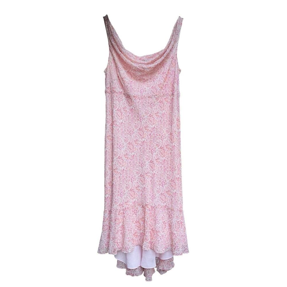Ann Taylor 100% Silk Paisley Dress Y2K Cowl Neck Autumn Wedding Guest- US 14P